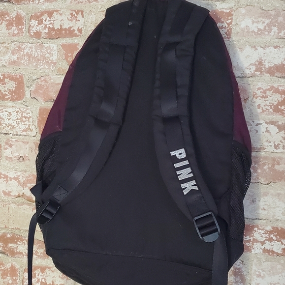 Victoria's Secret Pink Campus Backpack Black Orchid Maroon Studs Logo - Picture 3 of 5